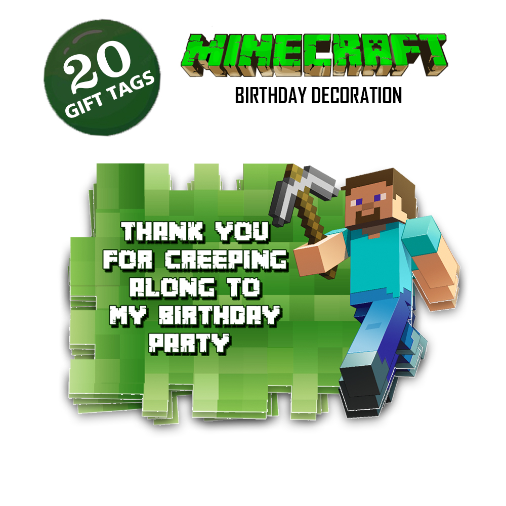 Minecraft Theme Birthday Party Decoration, Retrun Gift Tags - Wrap