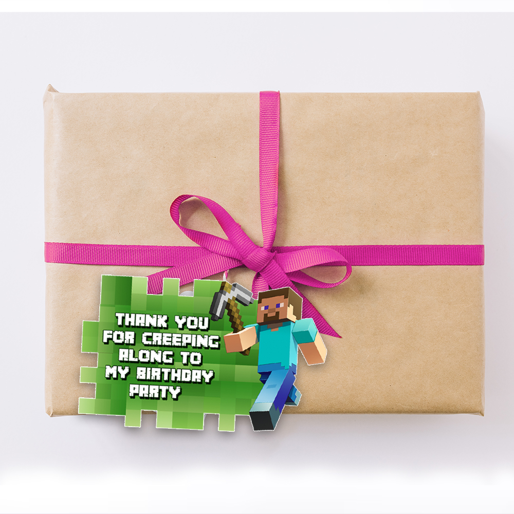 Minecraft Theme Birthday Party Decoration, Retrun Gift Tags - Wrap