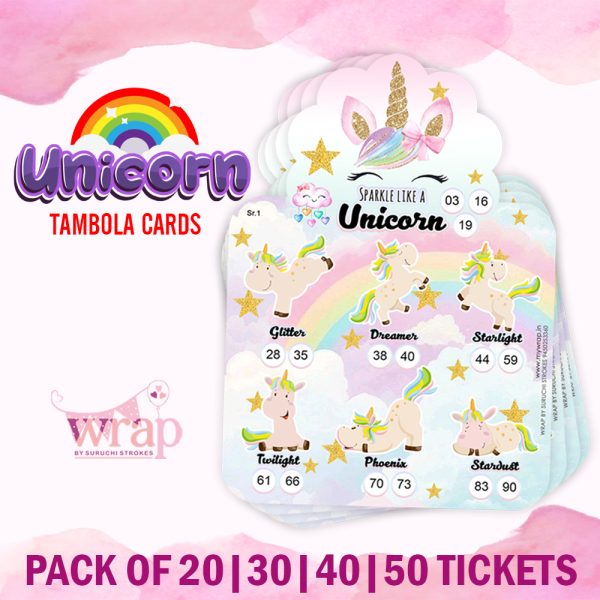 Unicorn Theme Tambola Tickets