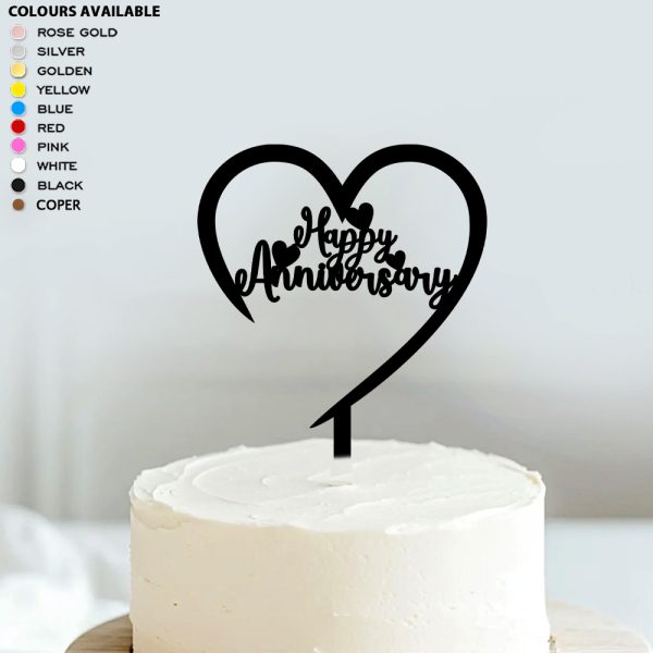Happy Anniversary Cake Topper | Acrylic Cake Decoration Item For Anniversary Party - Image 3
