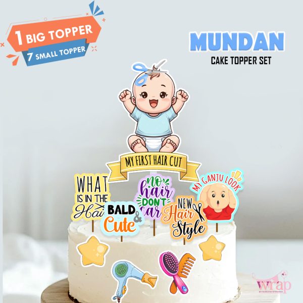 Mundan Cake Topper Set | Cake Decoration Item For Baby Boy First Haircut Ceremony - Image 3