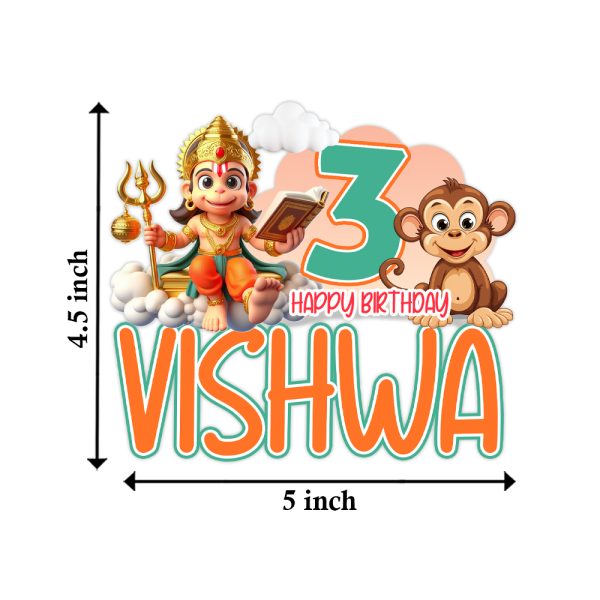 Hanuman & Monkey Theme Cake Topper | Customized With Kids Name & Age - Image 2