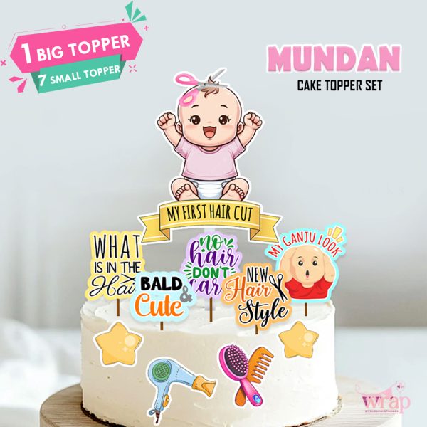 Mundan Cake Topper Set | Cake Decoration Item For Baby Girl First Haircut Ceremony - Image 3