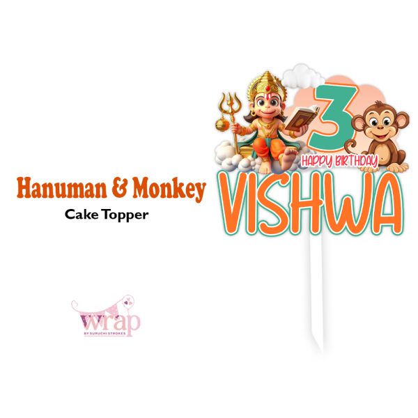 Hanuman & Monkey Theme Cake Topper | Customized With Kids Name & Age - Image 3