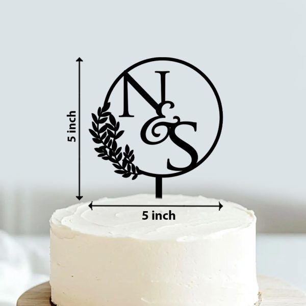 Initials Wreath Acrylic Cake Topper | Cake Decoration Item - Image 2