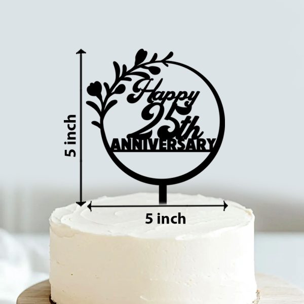 Happy 25th Anniversary Cake Topper | Acrylic Cake Decoration For Anniversary Party - Image 2