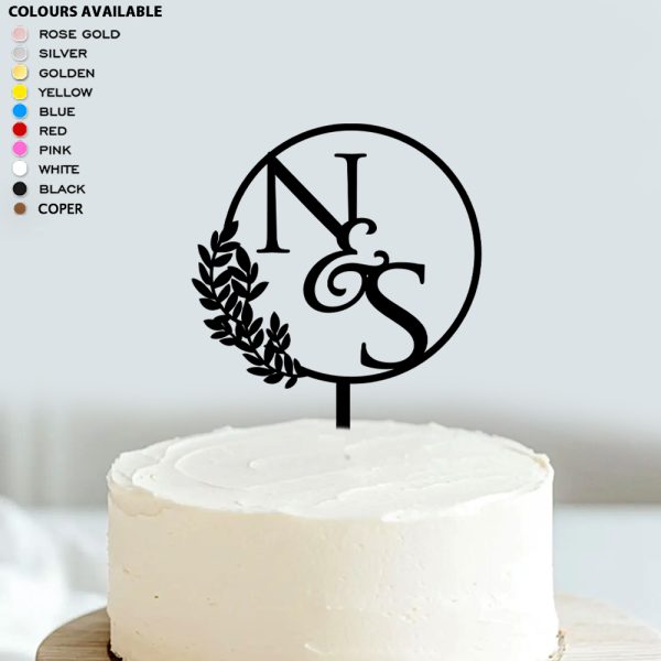 Initials Wreath Acrylic Cake Topper | Cake Decoration Item - Image 3