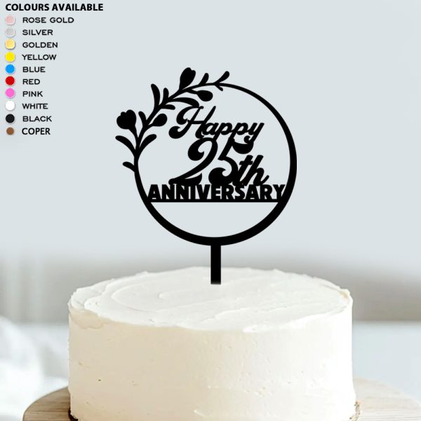 Happy 25th Anniversary Cake Topper | Acrylic Cake Decoration For Anniversary Party - Image 3
