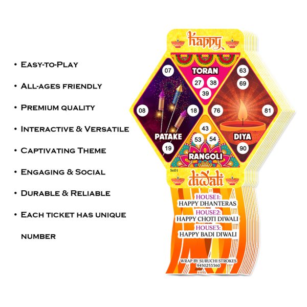 Diwali Theme Tambola Ticket Kandeel Design Deepawali Festival Game - Image 2