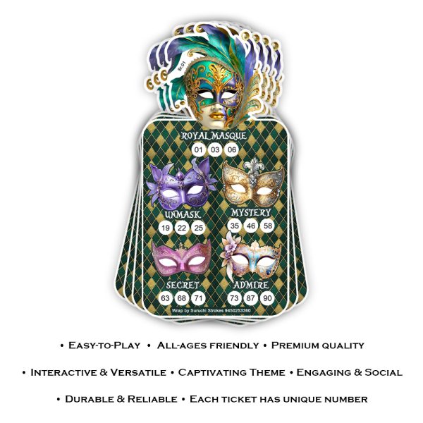 Masquerade Theme Tambola Ticket | Carnival Circus Mask Kitty Party Birthday Housie Game - Image 3