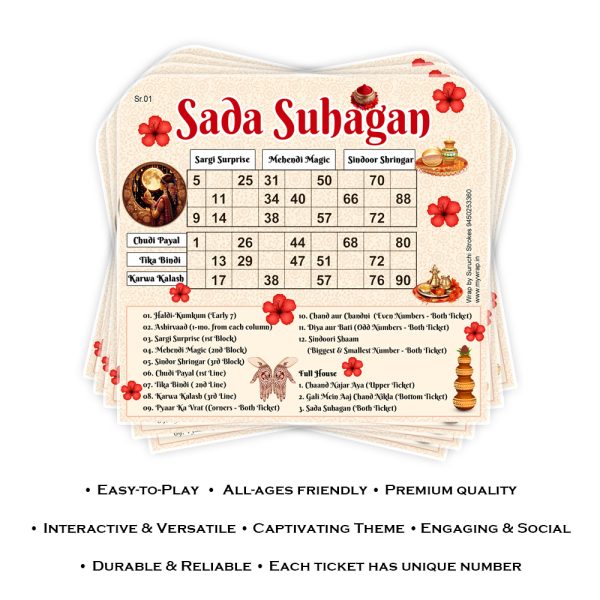 Karwachauth Theme Tambola Ticket | Sada Suhagan Navratri Festival | Wedding Mehandi Sargi party - Image 3