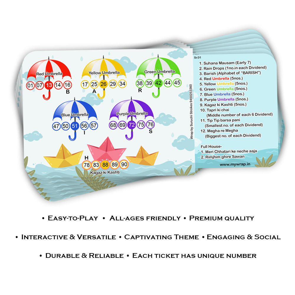 Monsoon Theme Tambola Ticket | Umbrella | Rain Baarish Housie Game | Sawaan Teej Game - Image 2