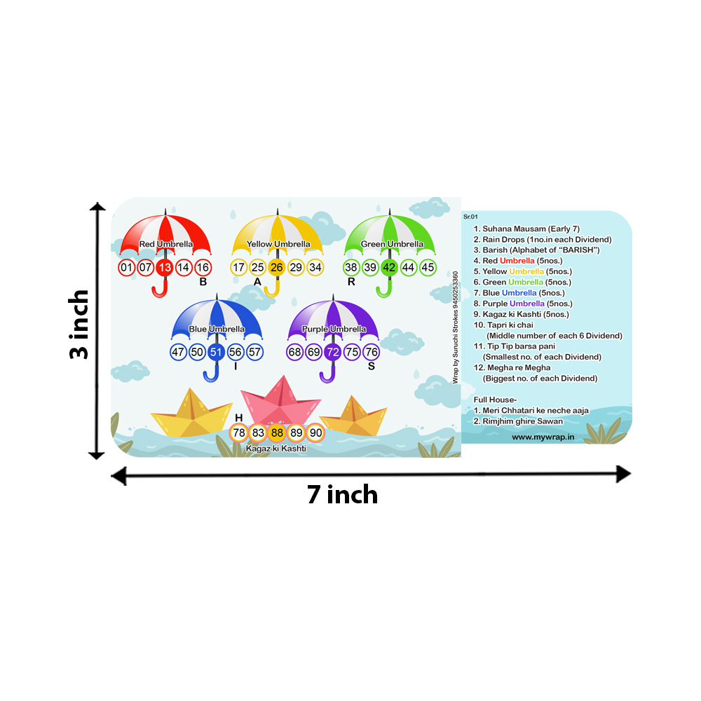 Monsoon Theme Tambola Ticket | Umbrella | Rain Baarish Housie Game | Sawaan Teej Game - Image 3